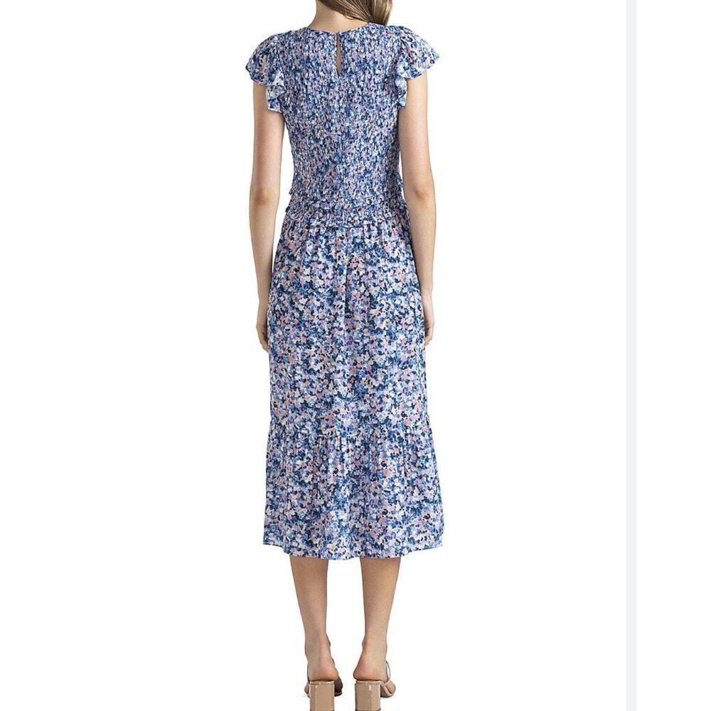 Shoshanna Wo Parker Smocked Dress in Periwinkle Blue Multi MIDI MSRP $418 - Picture 2 of 8